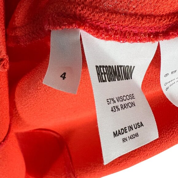 Reformation Tiegen Sleeveless Mini Dress Square Neck Slit in Coral Red Size 4 - Picture 5 of 11